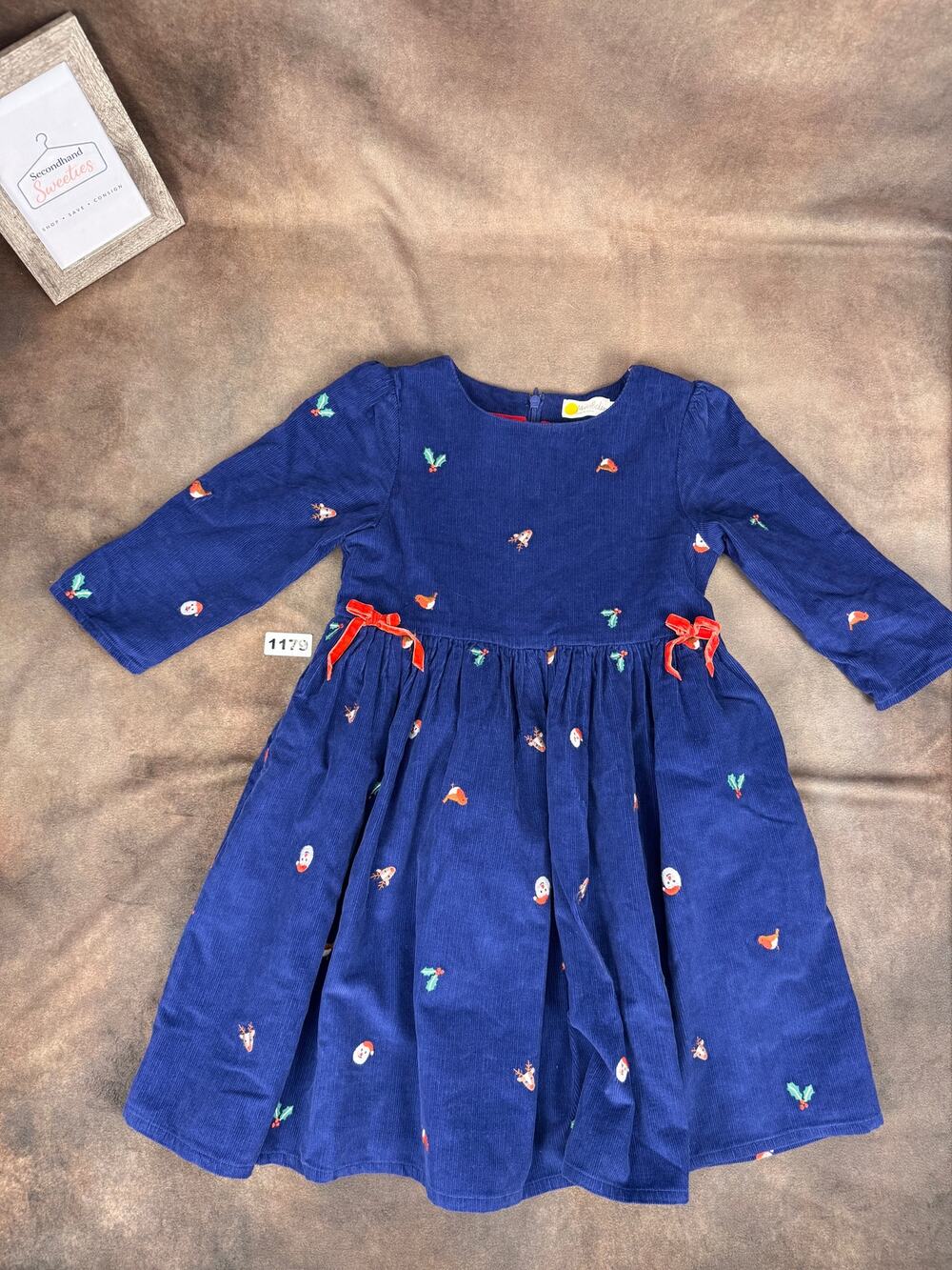 Mini Boden Girls Navy Corduroy Christmas Holiday Dress 8-9Y #1179